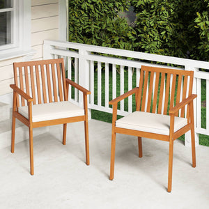 2 Pieces Patio Dining Chairs Outdoor Acacia Wood Chairs with Removable Padded Cushion-Natural view 3