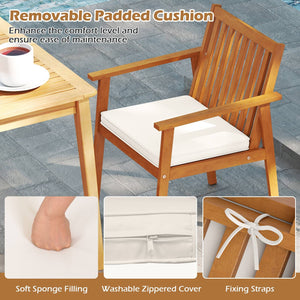 2 Pieces Patio Dining Chairs Outdoor Acacia Wood Chairs with Removable Padded Cushion-Natural view 6
