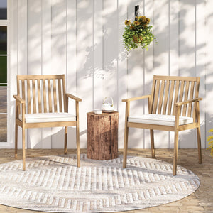 2 Pieces Patio Dining Chairs Outdoor Acacia Wood Chairs with Removable Padded Cushion-Oak view 2