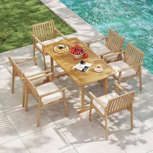 2 Pieces Patio Dining Chairs Outdoor Acacia Wood Chairs with Removable Padded Cushion-Oak view 3