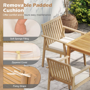 2 Pieces Patio Dining Chairs Outdoor Acacia Wood Chairs with Removable Padded Cushion-Oak view 6