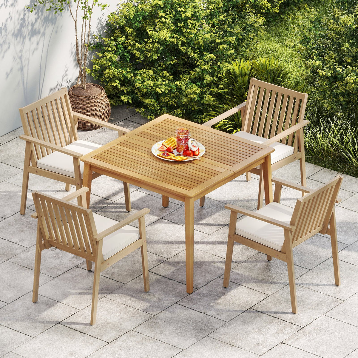 2 Pieces Patio Dining Chairs Outdoor Acacia Wood Chairs with Removable Padded Cushion-Oak view 7