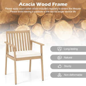 2 Pieces Patio Dining Chairs Outdoor Acacia Wood Chairs with Removable Padded Cushion-Oak view 8