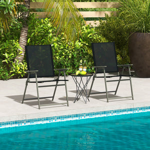2 Pieces Patio Folding Chairs with Armrests for Deck Garden Yard-Black & Gray view 6