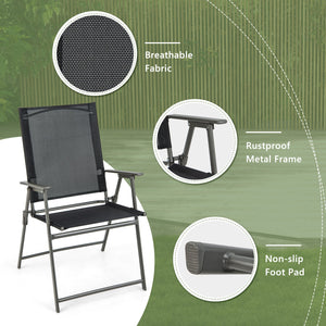 2 Pieces Patio Folding Chairs with Armrests for Deck Garden Yard-Black & Gray view 8