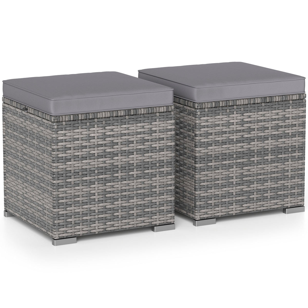 2 Pieces Patio Ottoman with Hidden Storage Space-Mix Grey-grey