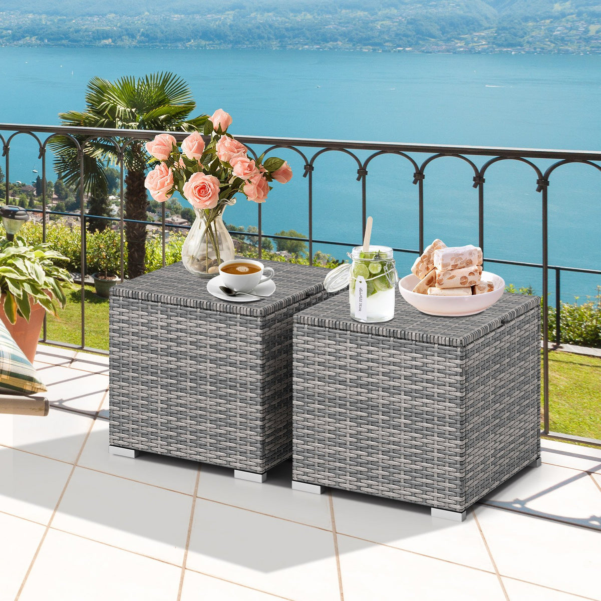 2 Pieces Patio Ottoman with Hidden Storage Space-Mix Grey-grey view 3