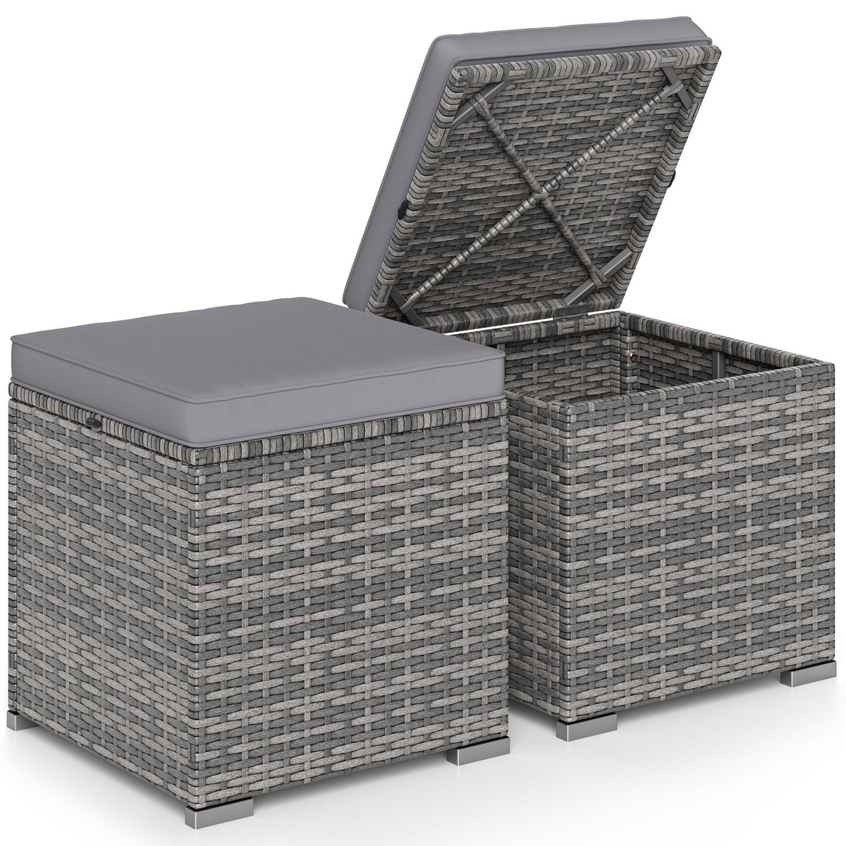 2 Pieces Patio Ottoman with Hidden Storage Space-Mix Grey-grey view 4