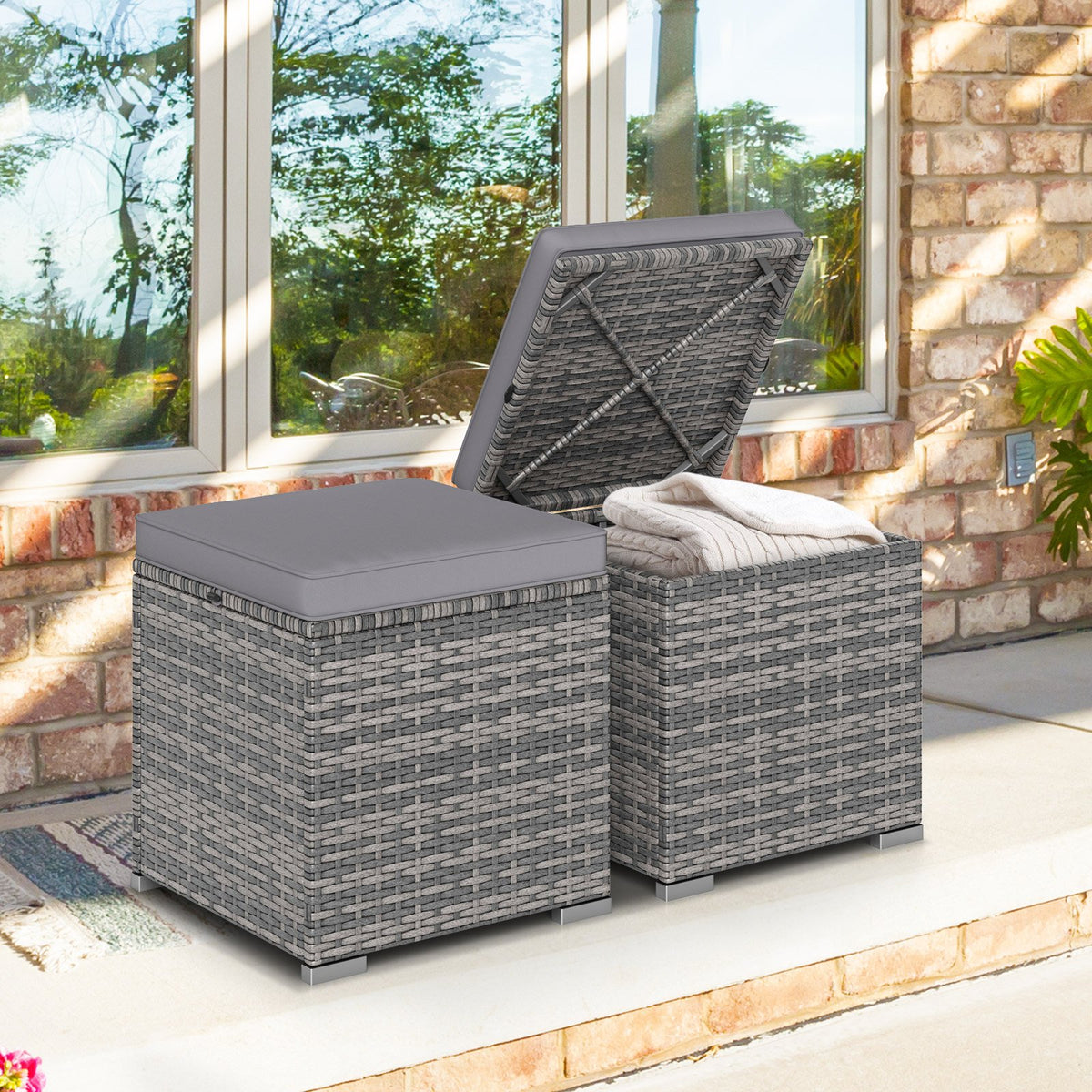 2 Pieces Patio Ottoman with Hidden Storage Space-Mix Grey-grey view 6
