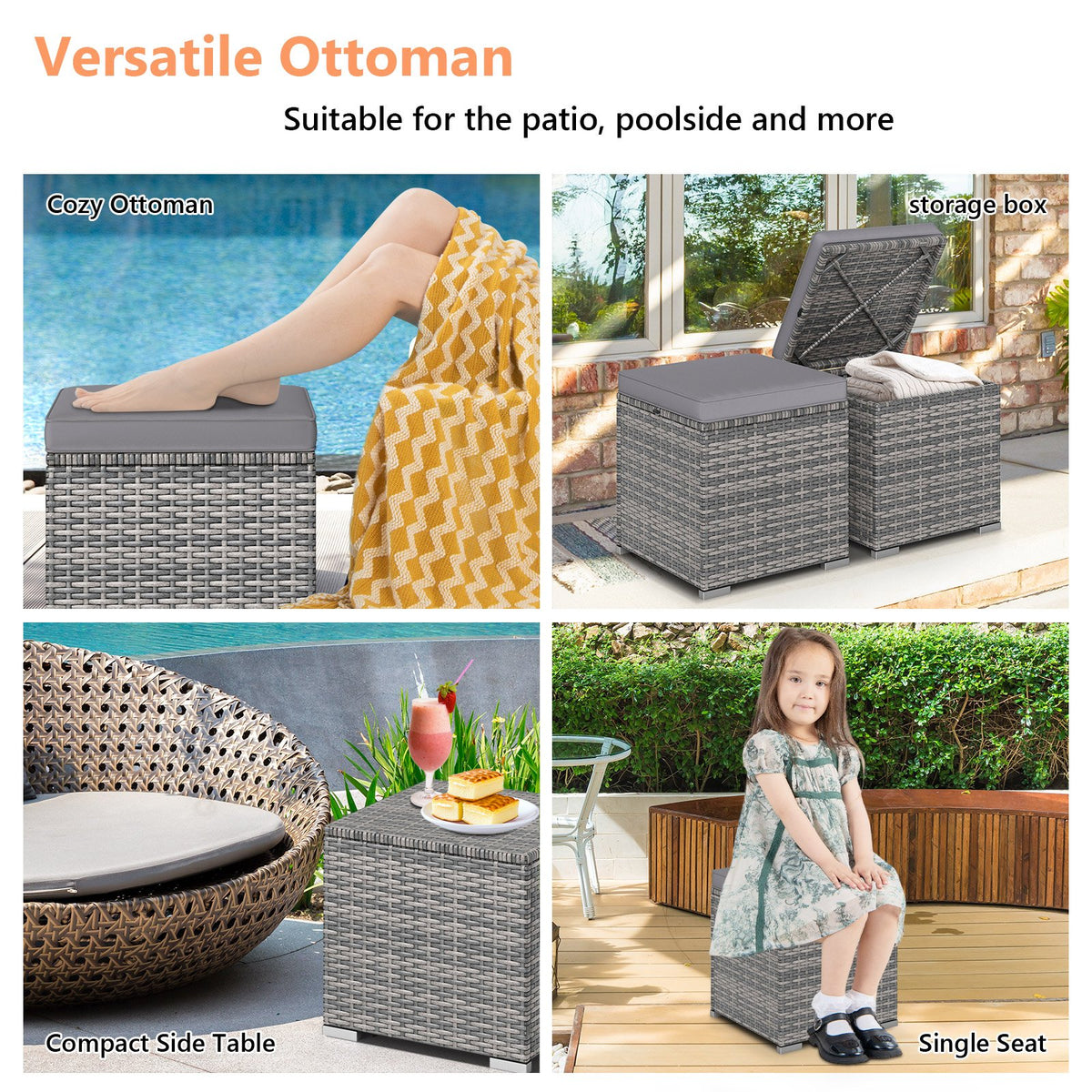 2 Pieces Patio Ottoman with Hidden Storage Space-Mix Grey-grey view 8