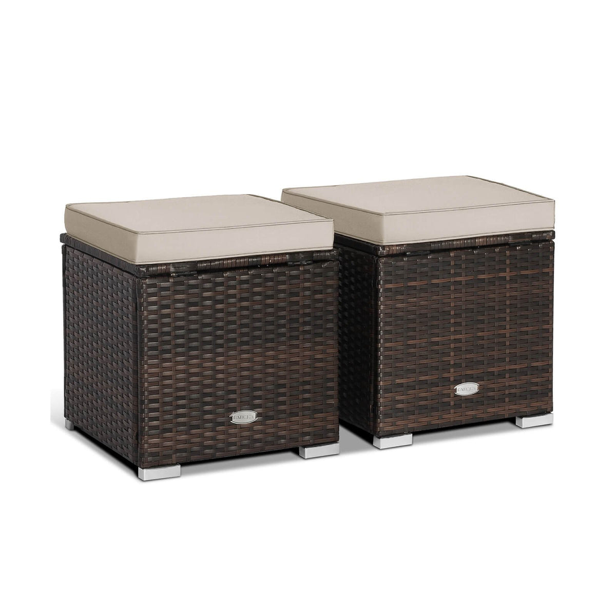 2 Pieces Patio Ottoman with Removable Cushions-Brown view 4