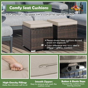 2 Pieces Patio Ottoman with Removable Cushions-Brown view 8