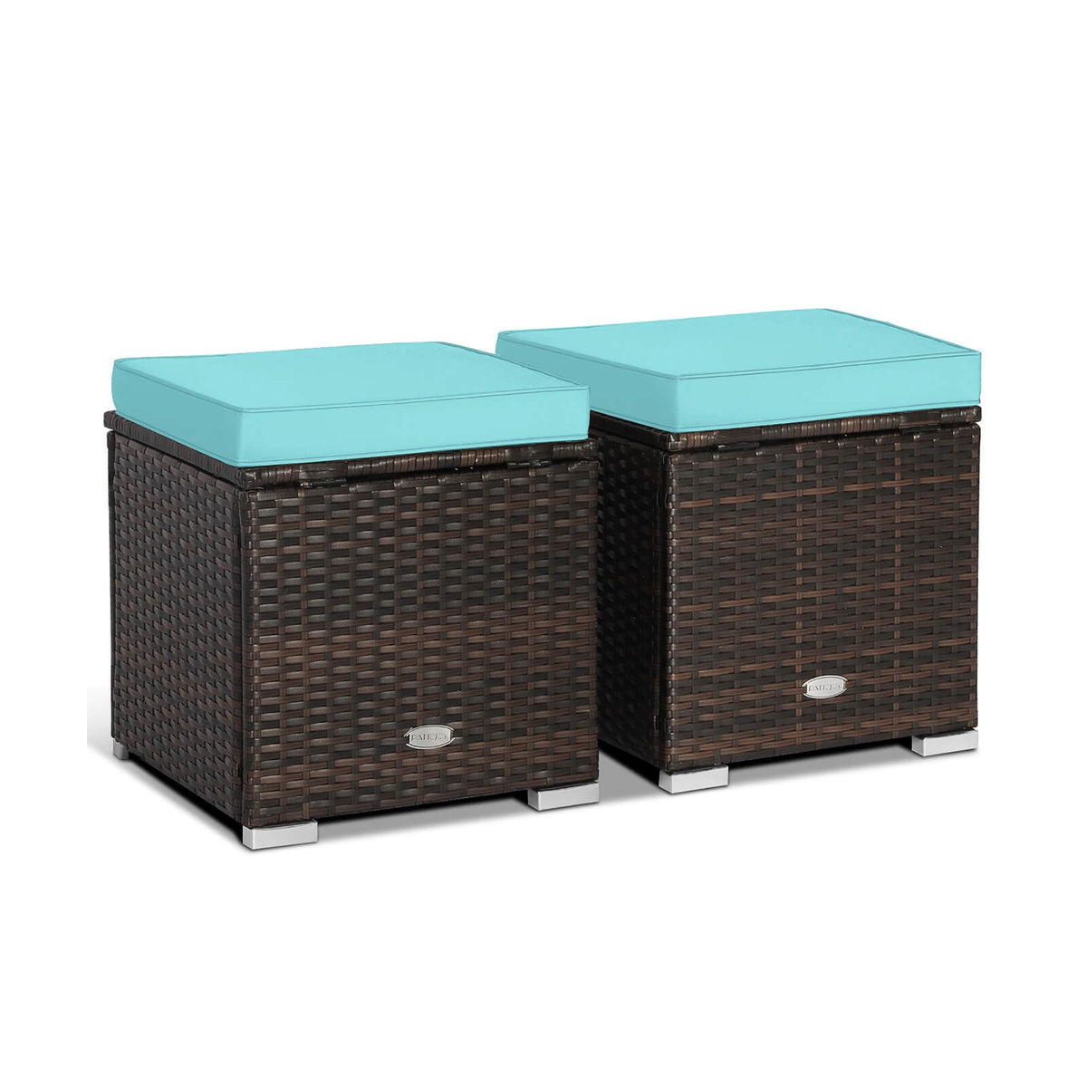 2 Pieces Patio Ottoman with Removable Cushions-Turquoise view 4