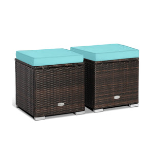 2 Pieces Patio Ottoman with Removable Cushions-Turquoise view 4