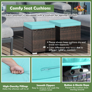 2 Pieces Patio Ottoman with Removable Cushions-Turquoise view 7