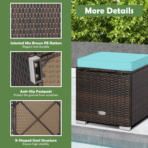 2 Pieces Patio Ottoman with Removable Cushions-Turquoise view 8