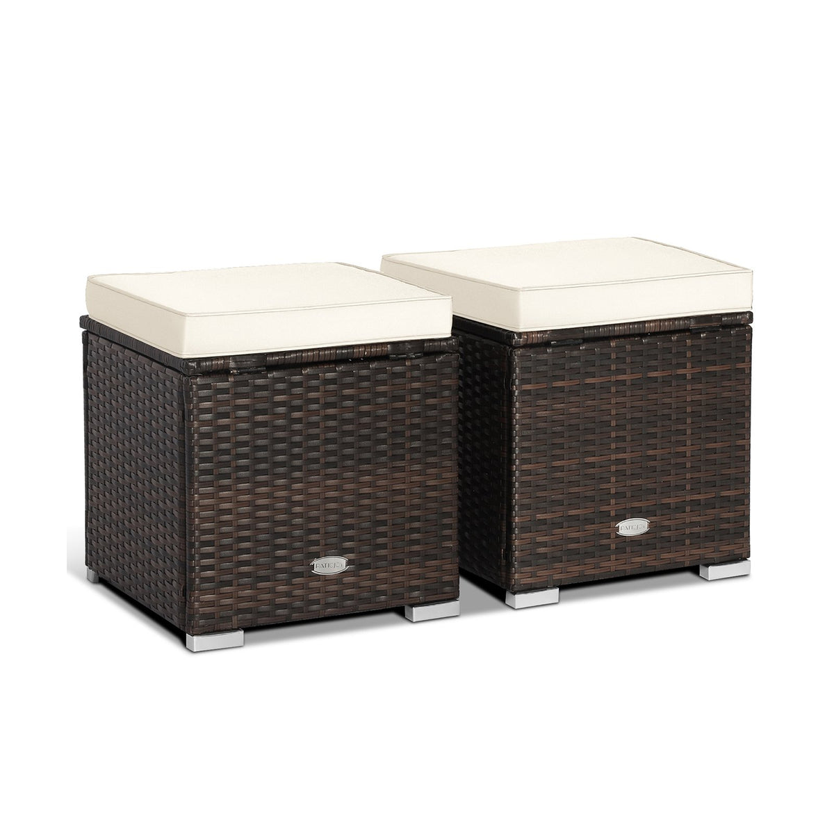 2 Pieces Patio Ottoman with Removable Cushions-White view 4