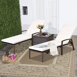 2 Pieces Patio Rattan Reclining Chaise Lounge Chair with Cushion and Armrest-Turquoise and White view 2
