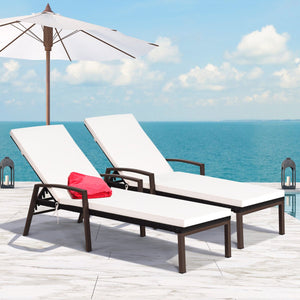 2 Pieces Patio Rattan Reclining Chaise Lounge Chair with Cushion and Armrest-Turquoise and White view 5