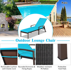 2 Pieces Patio Rattan Reclining Chaise Lounge Chair with Cushion and Armrest-Turquoise and White view 9