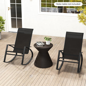 2 Pieces Patio Rocking Chairs Outdoor Sling Fabric Rockers with Ergonomic Backrest and Seat-Black view 2
