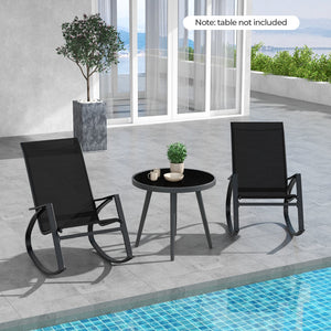 2 Pieces Patio Rocking Chairs Outdoor Sling Fabric Rockers with Ergonomic Backrest and Seat-Black view 3