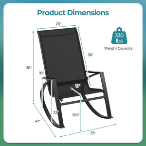 2 Pieces Patio Rocking Chairs Outdoor Sling Fabric Rockers with Ergonomic Backrest and Seat-Black view 4