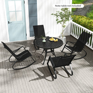2 Pieces Patio Rocking Chairs Outdoor Sling Fabric Rockers with Ergonomic Backrest and Seat-Black view 5