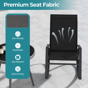 2 Pieces Patio Rocking Chairs Outdoor Sling Fabric Rockers with Ergonomic Backrest and Seat-Black view 7