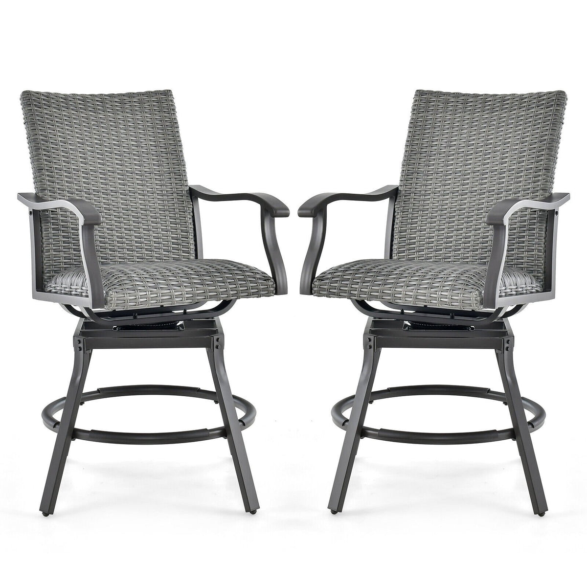 2 Pieces Patio Swivel Bar Chair Set with Quick Dry 4D Air Fiber Cushion