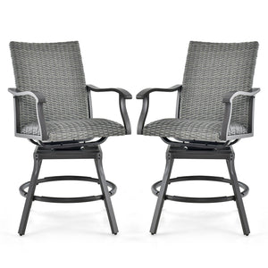 2 Pieces Patio Swivel Bar Chair Set with Quick Dry 4D Air Fiber Cushion