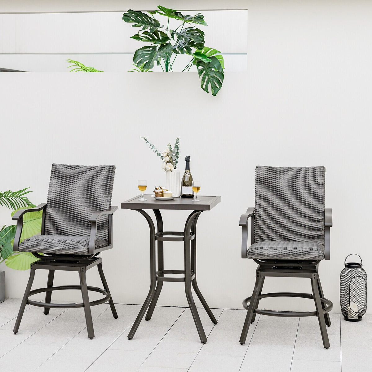 2 Pieces Patio Swivel Bar Chair Set with Quick Dry 4D Air Fiber Cushion view 3