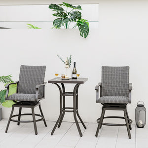 2 Pieces Patio Swivel Bar Chair Set with Quick Dry 4D Air Fiber Cushion view 3