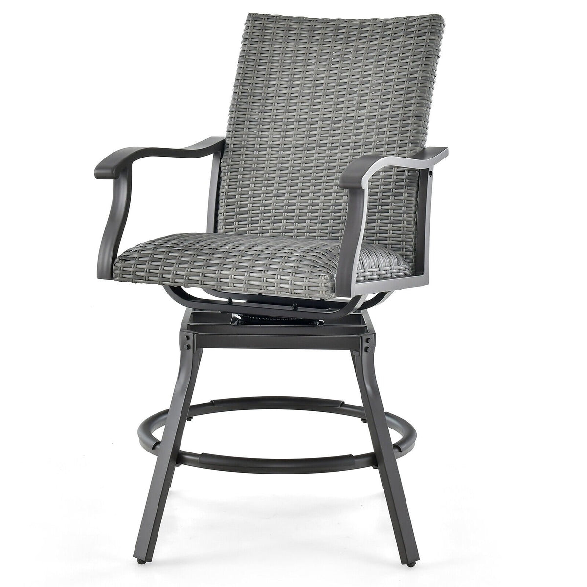 2 Pieces Patio Swivel Bar Chair Set with Quick Dry 4D Air Fiber Cushion view 4