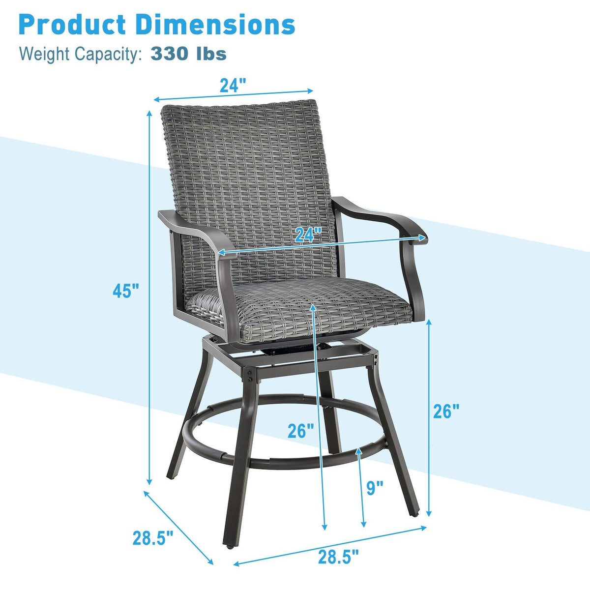 2 Pieces Patio Swivel Bar Chair Set with Quick Dry 4D Air Fiber Cushion view 5