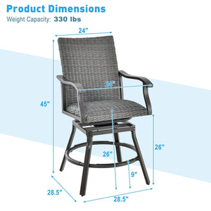 2 Pieces Patio Swivel Bar Chair Set with Quick Dry 4D Air Fiber Cushion view 5