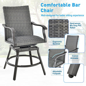2 Pieces Patio Swivel Bar Chair Set with Quick Dry 4D Air Fiber Cushion view 8