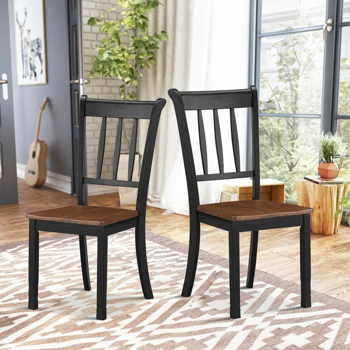 2 Pieces Solid Whitesburg Spindle Back Wood Dining Chairs-Black view 3