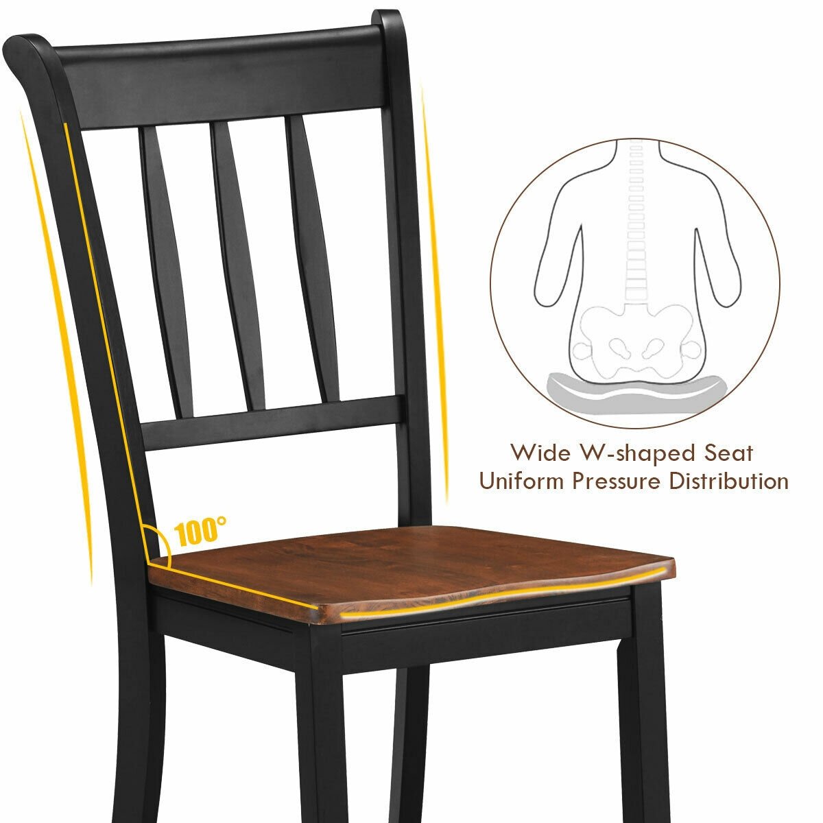 2 Pieces Solid Whitesburg Spindle Back Wood Dining Chairs-Black view 7