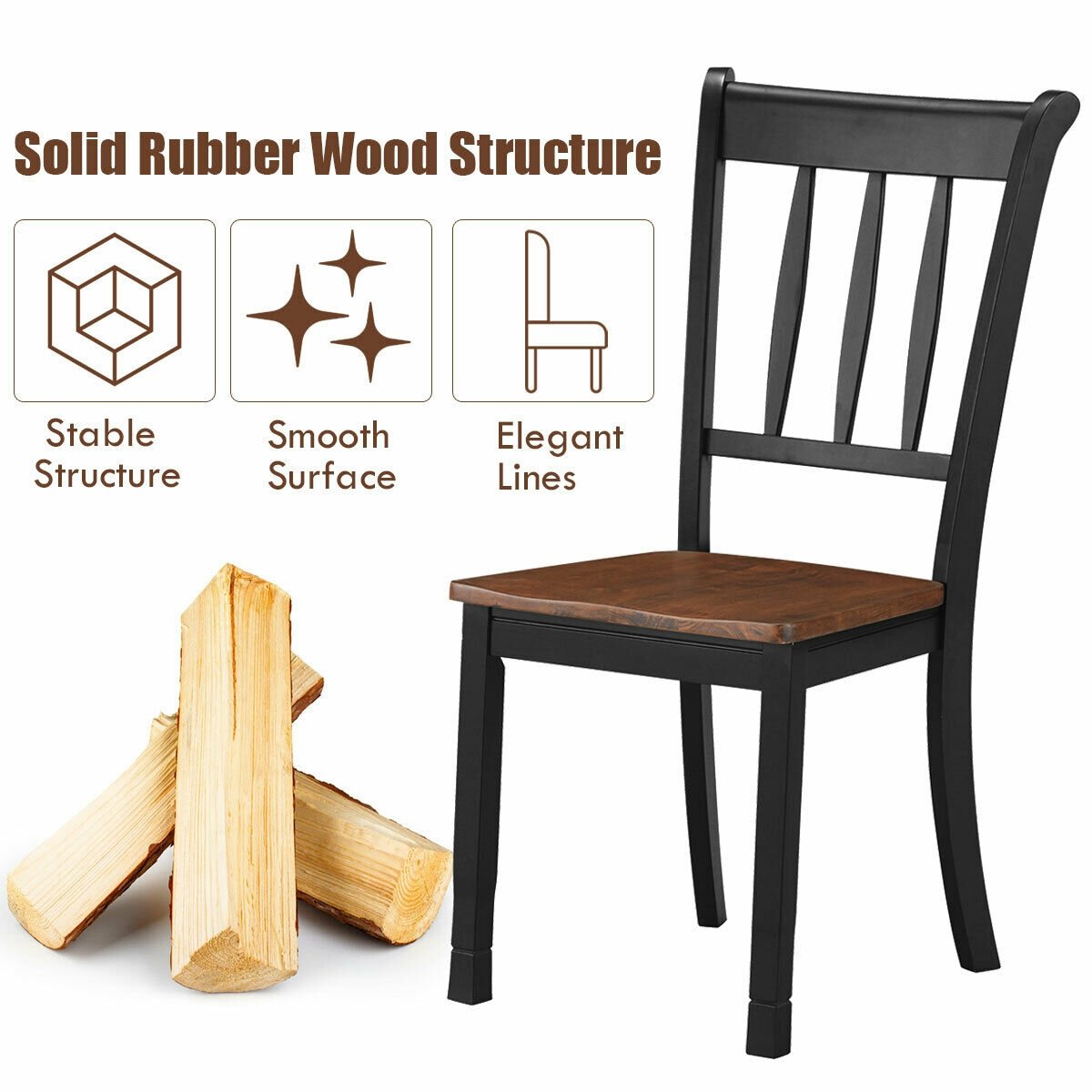 2 Pieces Solid Whitesburg Spindle Back Wood Dining Chairs-Black view 8
