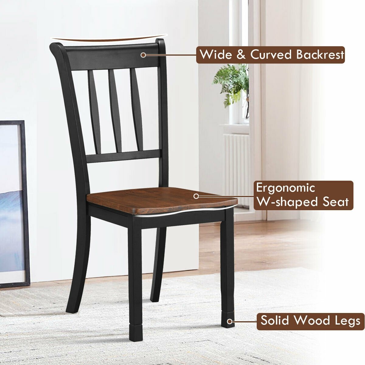 2 Pieces Solid Whitesburg Spindle Back Wood Dining Chairs-Black view 9