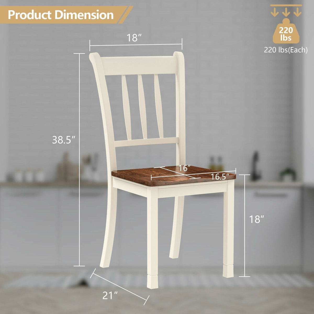 2 Pieces Solid Whitesburg Spindle Back Wood Dining Chairs-White view 4