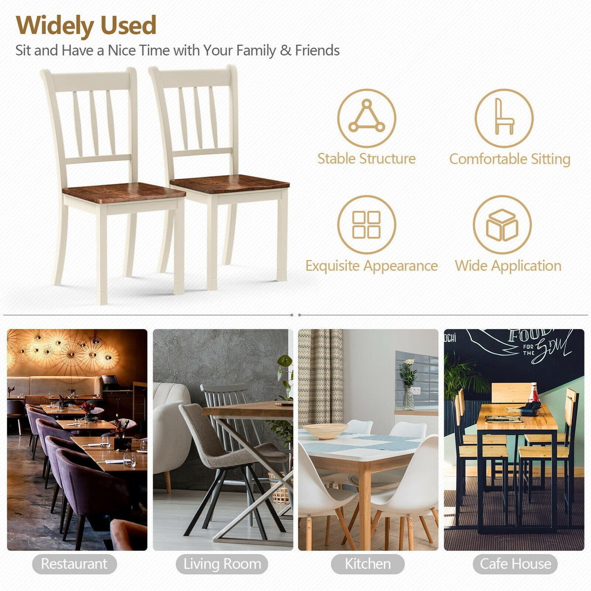 2 Pieces Solid Whitesburg Spindle Back Wood Dining Chairs-White view 6