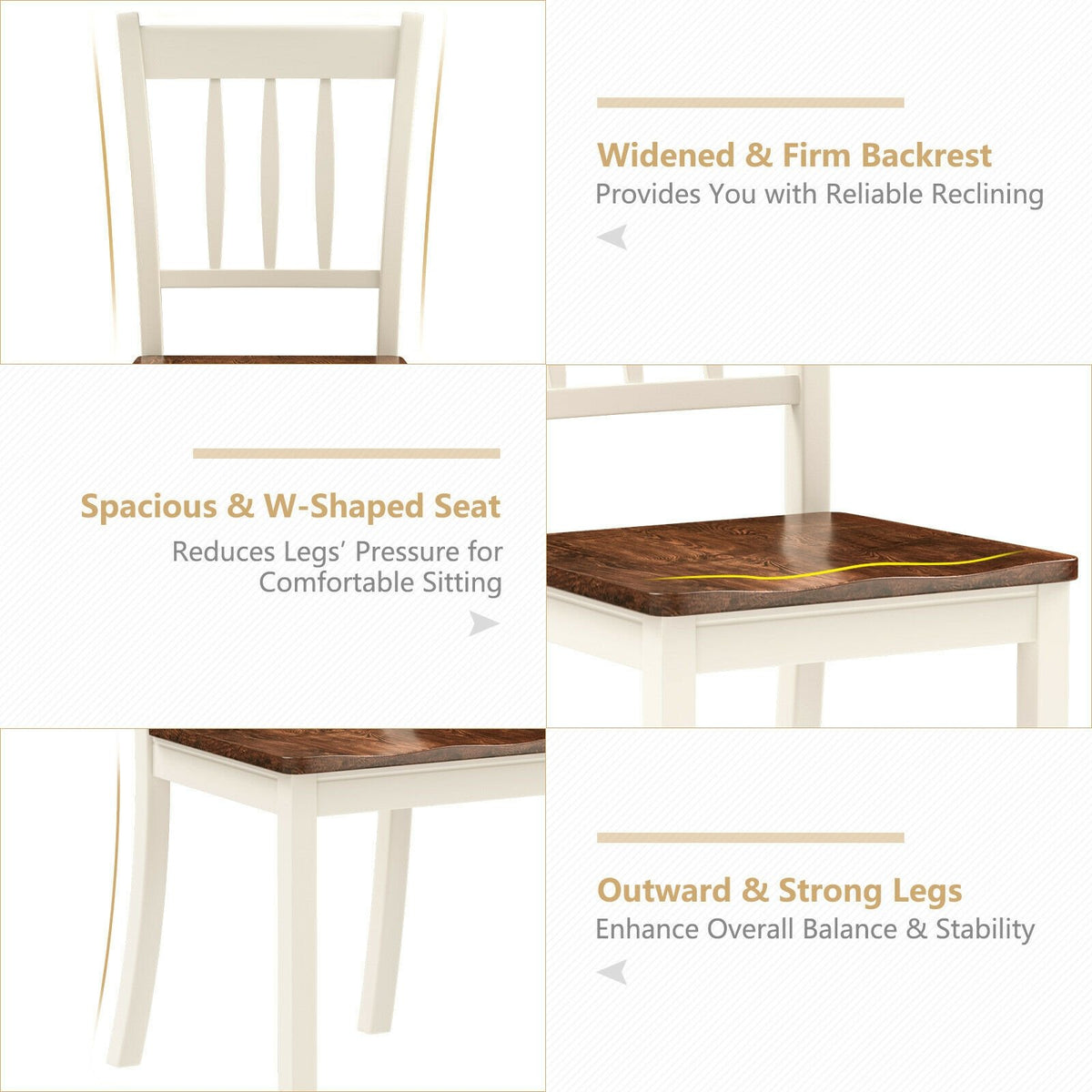2 Pieces Solid Whitesburg Spindle Back Wood Dining Chairs-White view 7