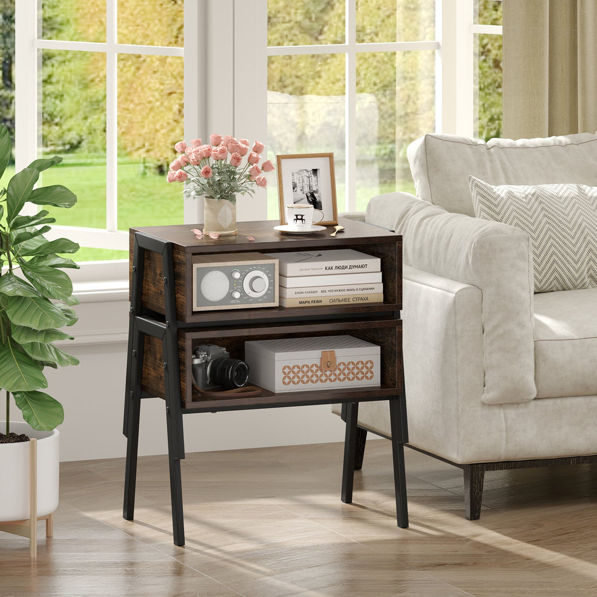 2 Pieces Stackable Night Stand Bedside End Table Set view 6