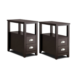 2 Pieces Wooden Bed-side Nightstand Set with 2 Drawers-Dark Brown