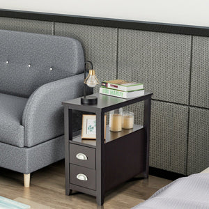 2 Pieces Wooden Bed-side Nightstand Set with 2 Drawers-Dark Brown view 3
