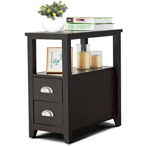 2 Pieces Wooden Bed-side Nightstand Set with 2 Drawers-Dark Brown view 4
