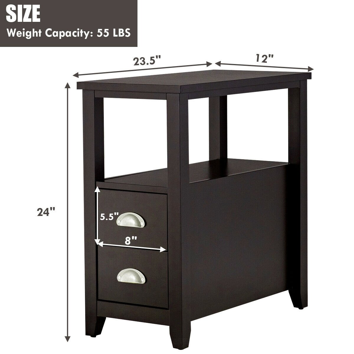 2 Pieces Wooden Bed-side Nightstand Set with 2 Drawers-Dark Brown view 5