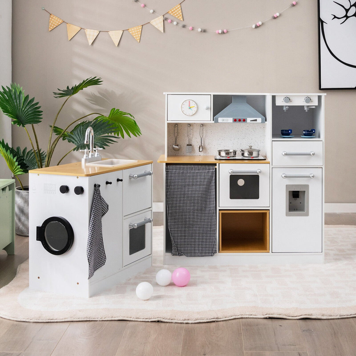 2-Pieces Wooden Kids Kitchen Playset with Light and Sound view 3